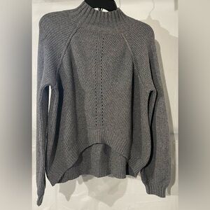 Pink Rose Gray Crew Neck Sweater with Textured Knit